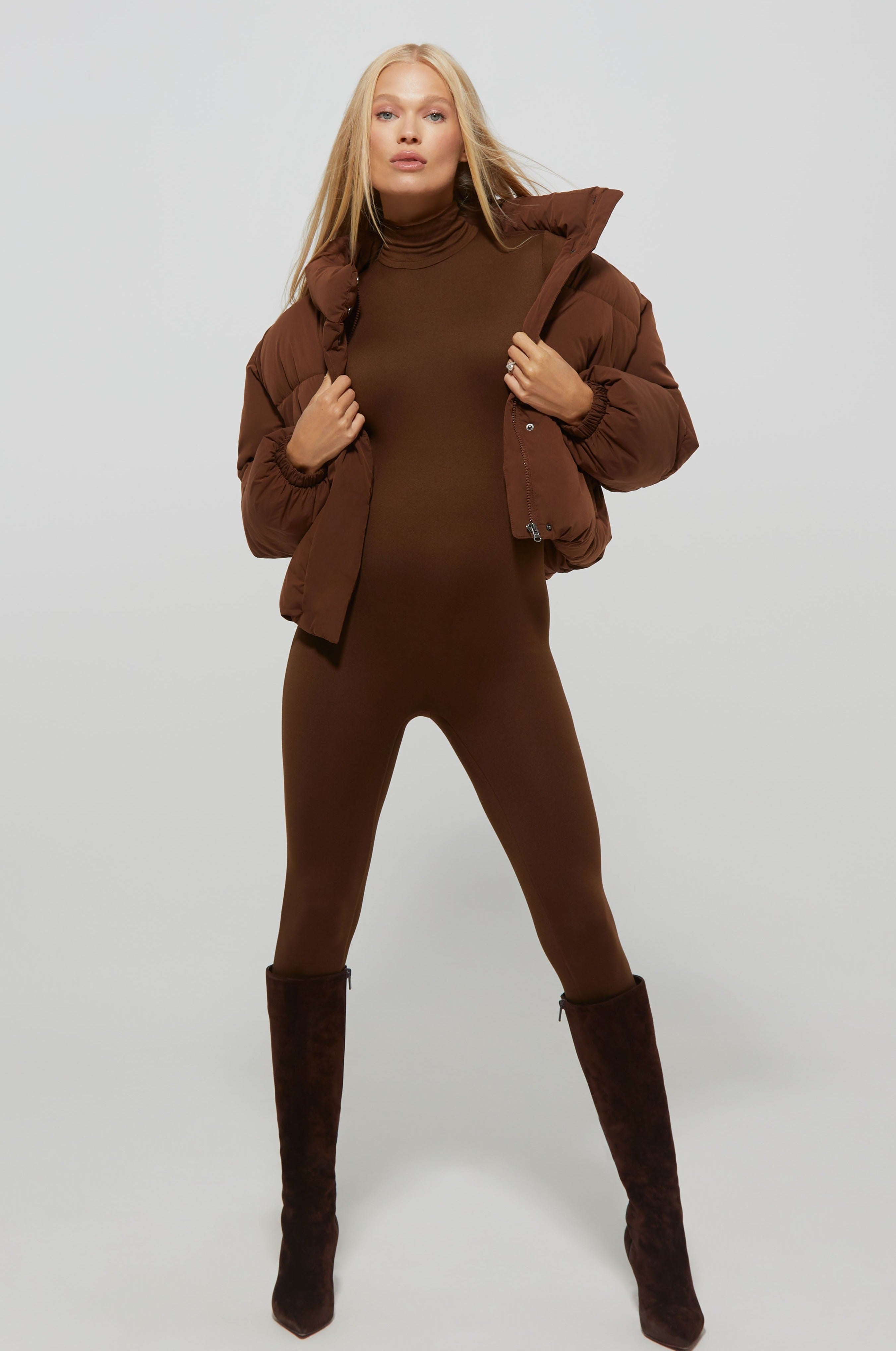 Bumpsuit Maternity Cropped Puffer Jacket in Chocolate