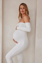 Bumpsuit Maternity the Bella Off Shoulder Long Sleeve Bumpsuit in Ivory