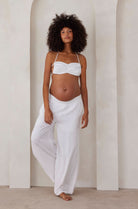 Bumpsuit Maternity Ruched Linen Crop Top in White