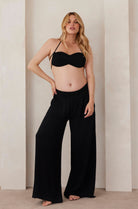 Bumpsuit Maternity Ruched Linen Crop Top in Black