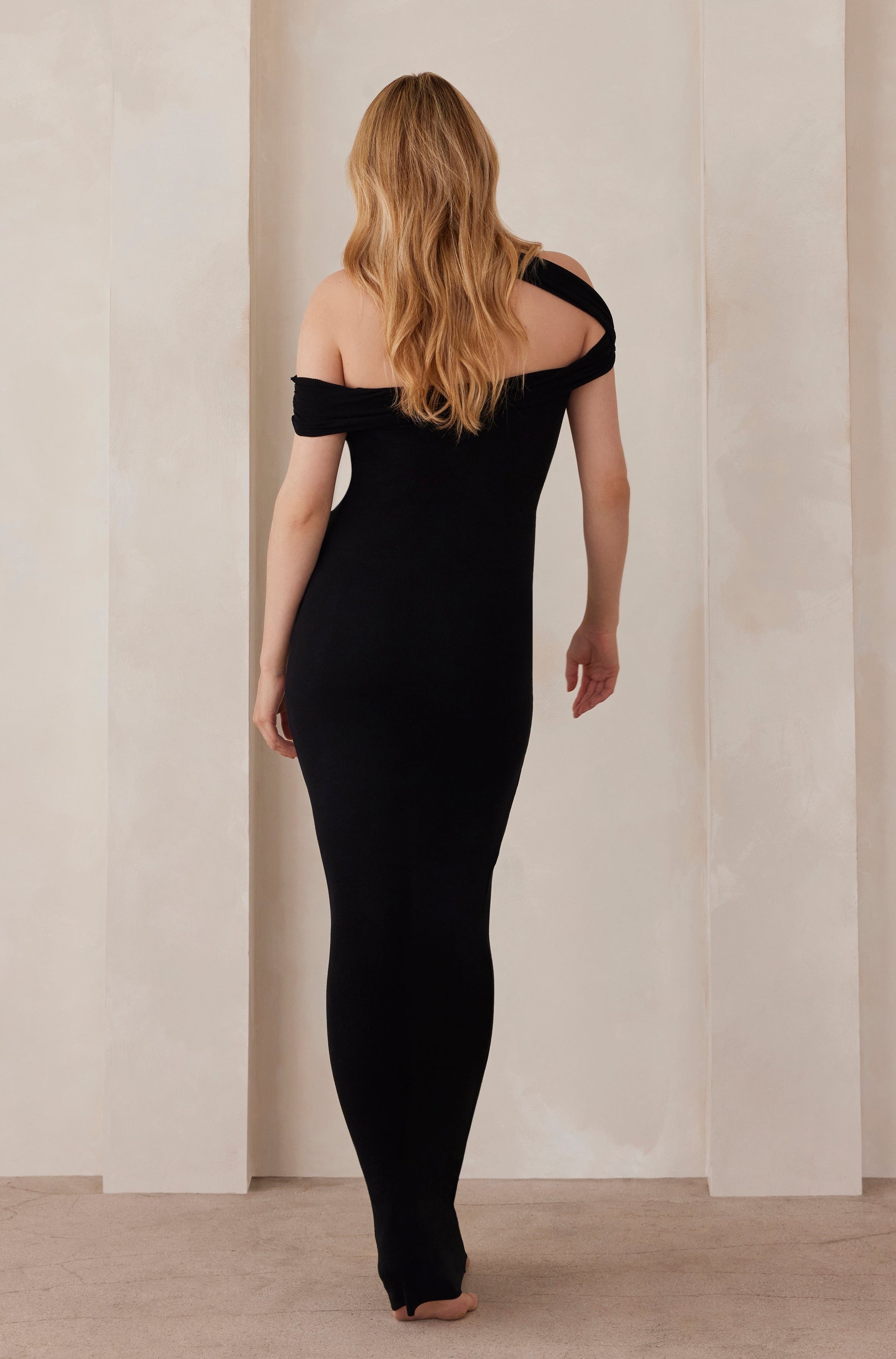 Bumpsuit Maternity Soft Rib Maxi Cross over evening dress in black