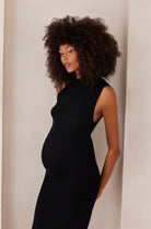 Bumpsuit maternity soft rib maxi one shoulder dress in black