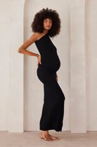 Bumpsuit maternity soft rib maxi one shoulder dress in black