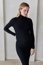 Bumpsuit Maternity Soft Rib Turtleneck Long Sleeve Maxi Dress in Black