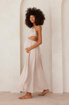 Bumpsuit Maternity cut out linen dress taupe