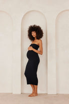 Strapless black midi silhouettes maternity dress