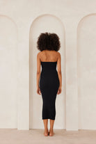 Strapless black midi silhouettes maternity dress