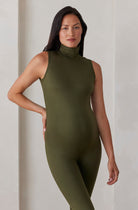 bumpsuit maternity the stevie turtleneck sleeveless jumpsuit in olive