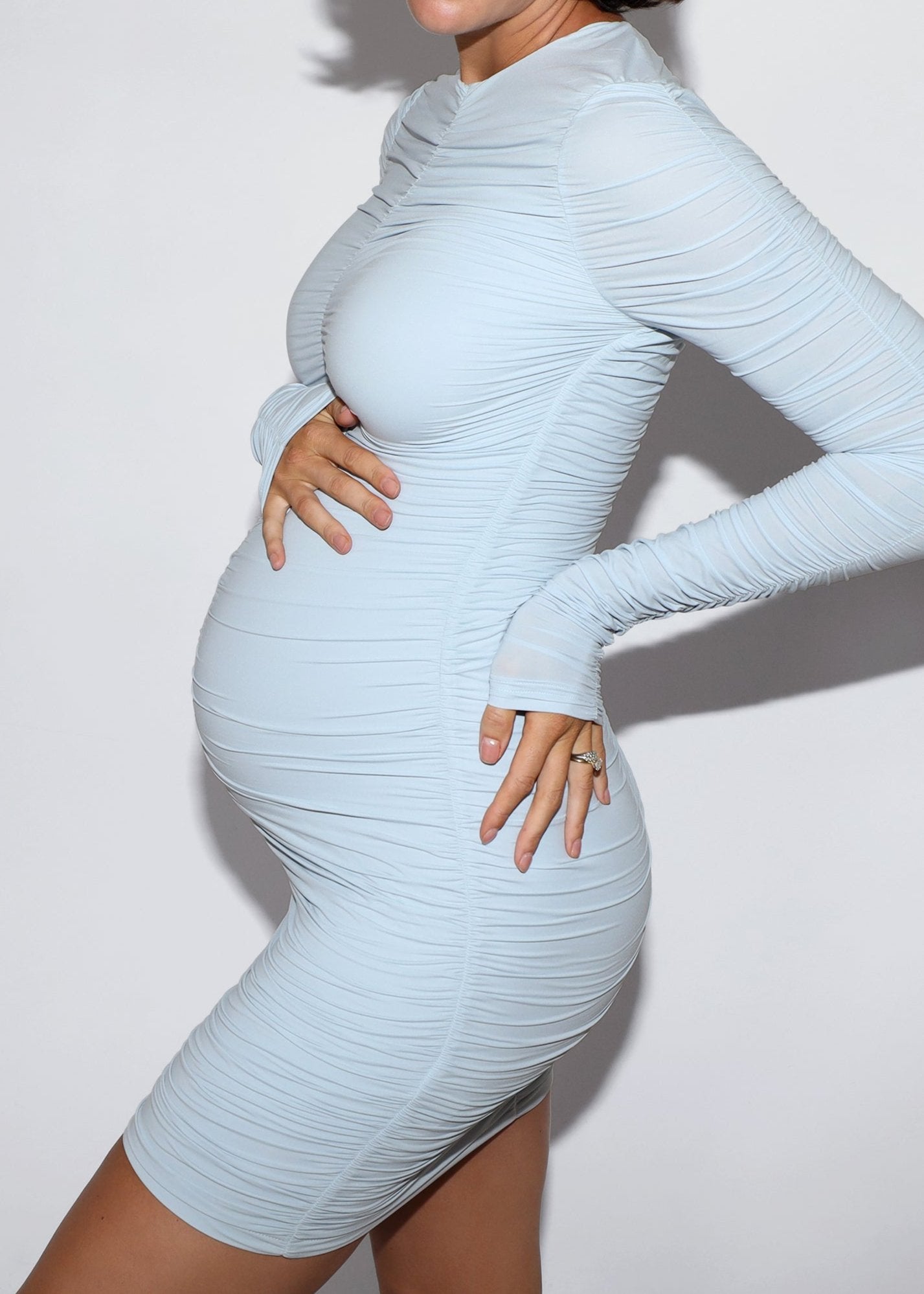 bumpsuit maternity the airbrush jersey ruched mini dress in powder blue