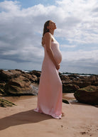 the brushed satin maternity gown in dusty pink