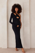 Bumpsuit Maternity Asymmetrical Cut Out Evening Dress in Black