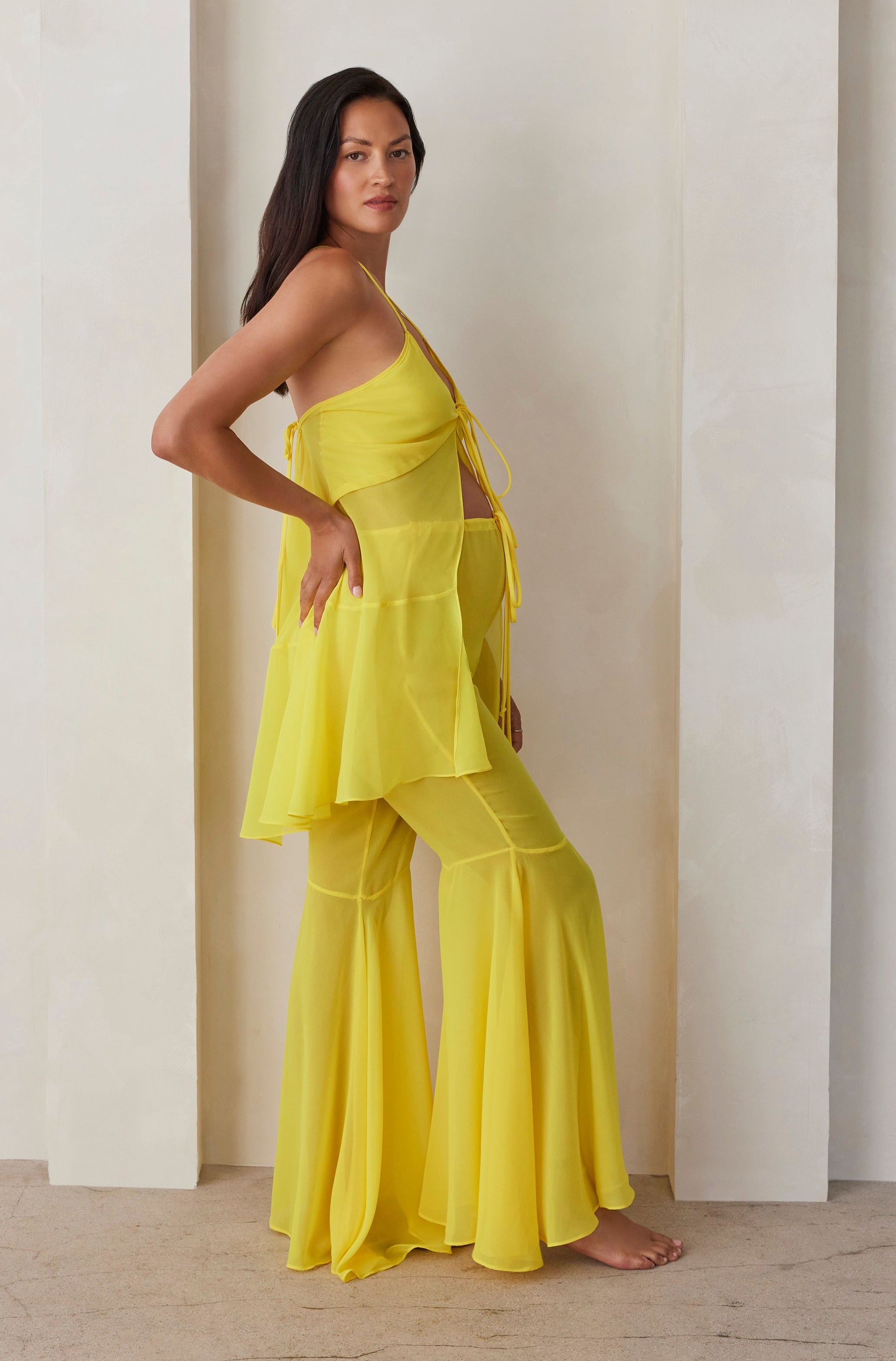 Bumpsuit Maternity Chiffon Flare Pant in Yellow