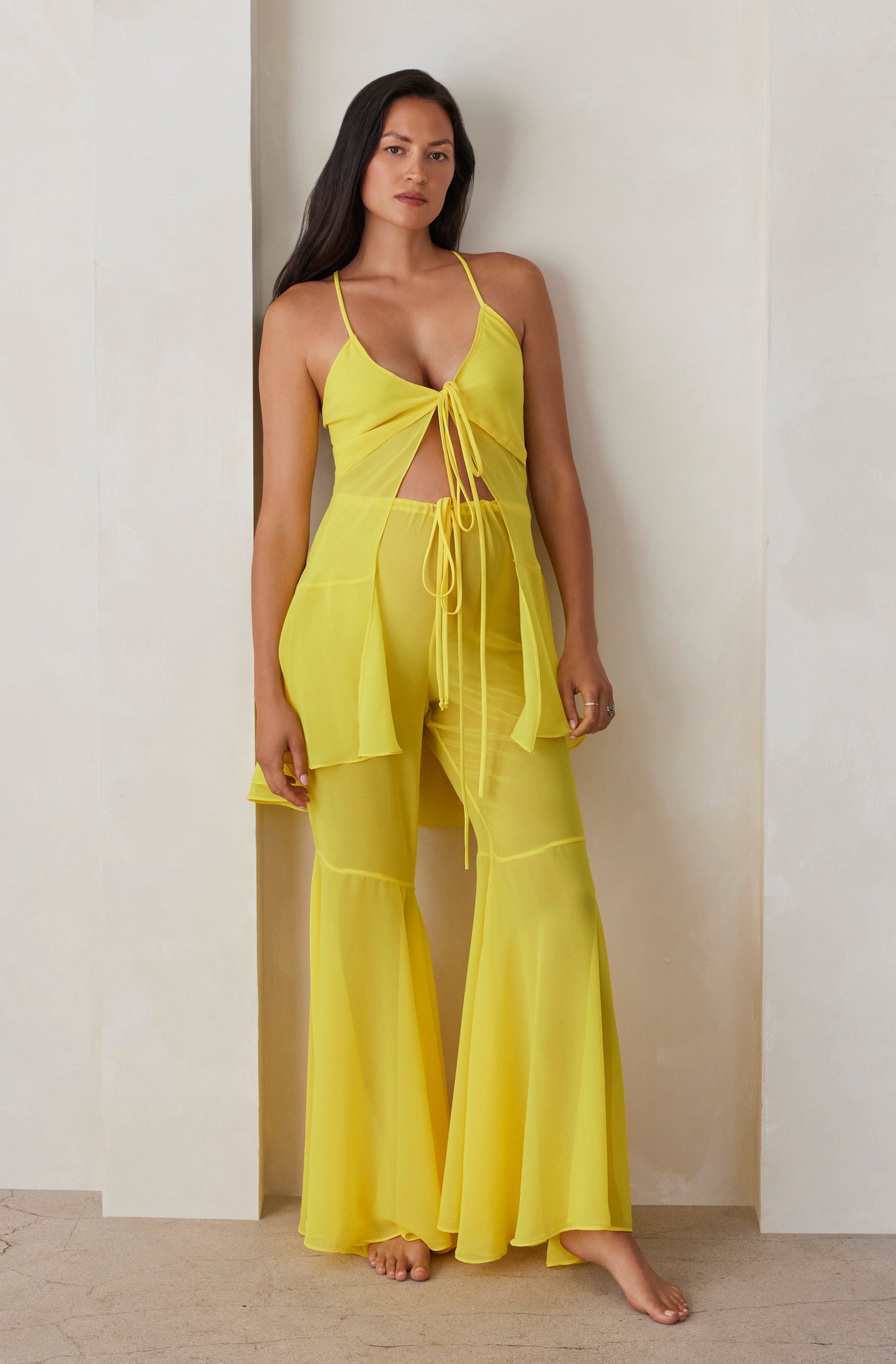 Bumpsuit Maternity Chiffon Flare Pant in Yellow