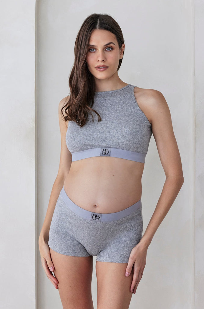 Bumpsuit Maternity The Cotton Rib Crop Top & Boy Short in heather grey
