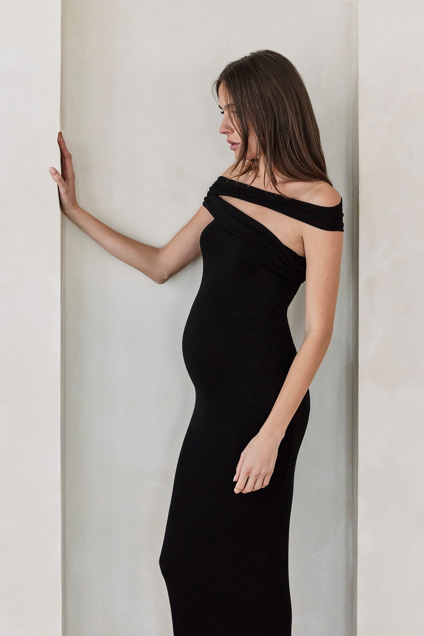 Bumpsuit Maternity Cross Strap Evening Dress in Black