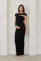 Bumpsuit Maternity Cross Strap Evening Dress in Black