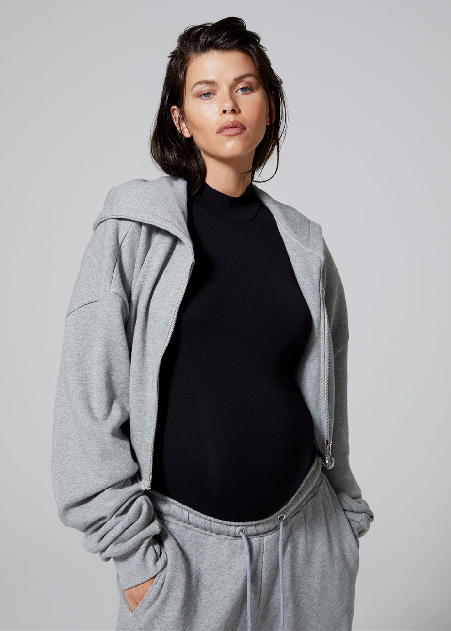 Bumpsuit Maternity Terry Cropped Zip Hoodie in Heather Grey