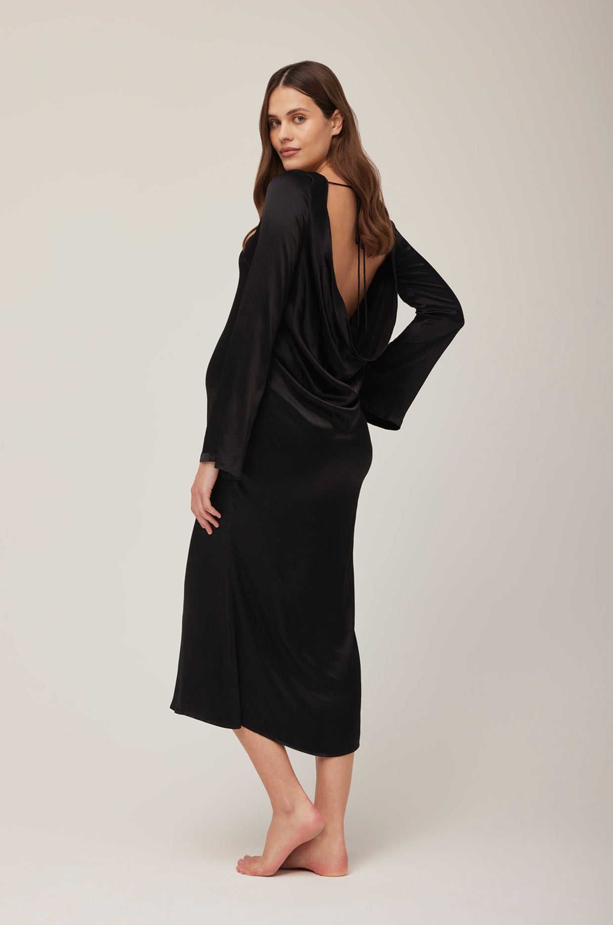 Bumpsuit x Georgia Fowler Vacation Collection The Backless Bell Sleeve Gown Black