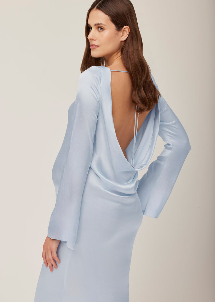 Bumpsuit x Georgia Fowler Backless Bell Sleeve Gown Blue