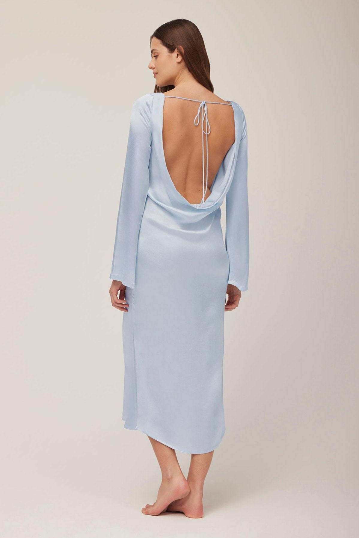 Bumpsuit x Georgia Fowler Backless Bell Sleeve Gown Blue