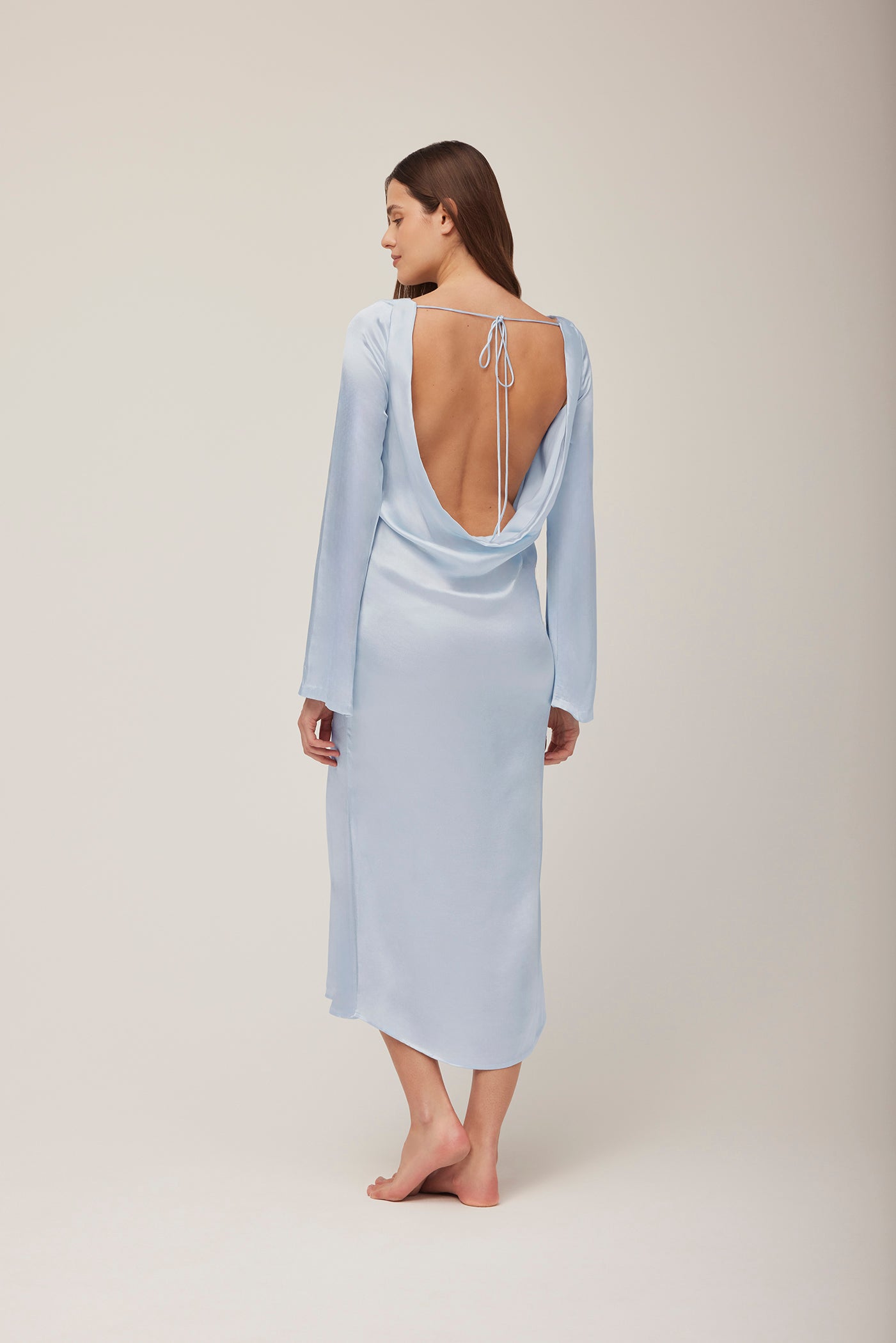 Bumpsuit x Georgia Fowler Backless Bell Sleeve Gown Blue