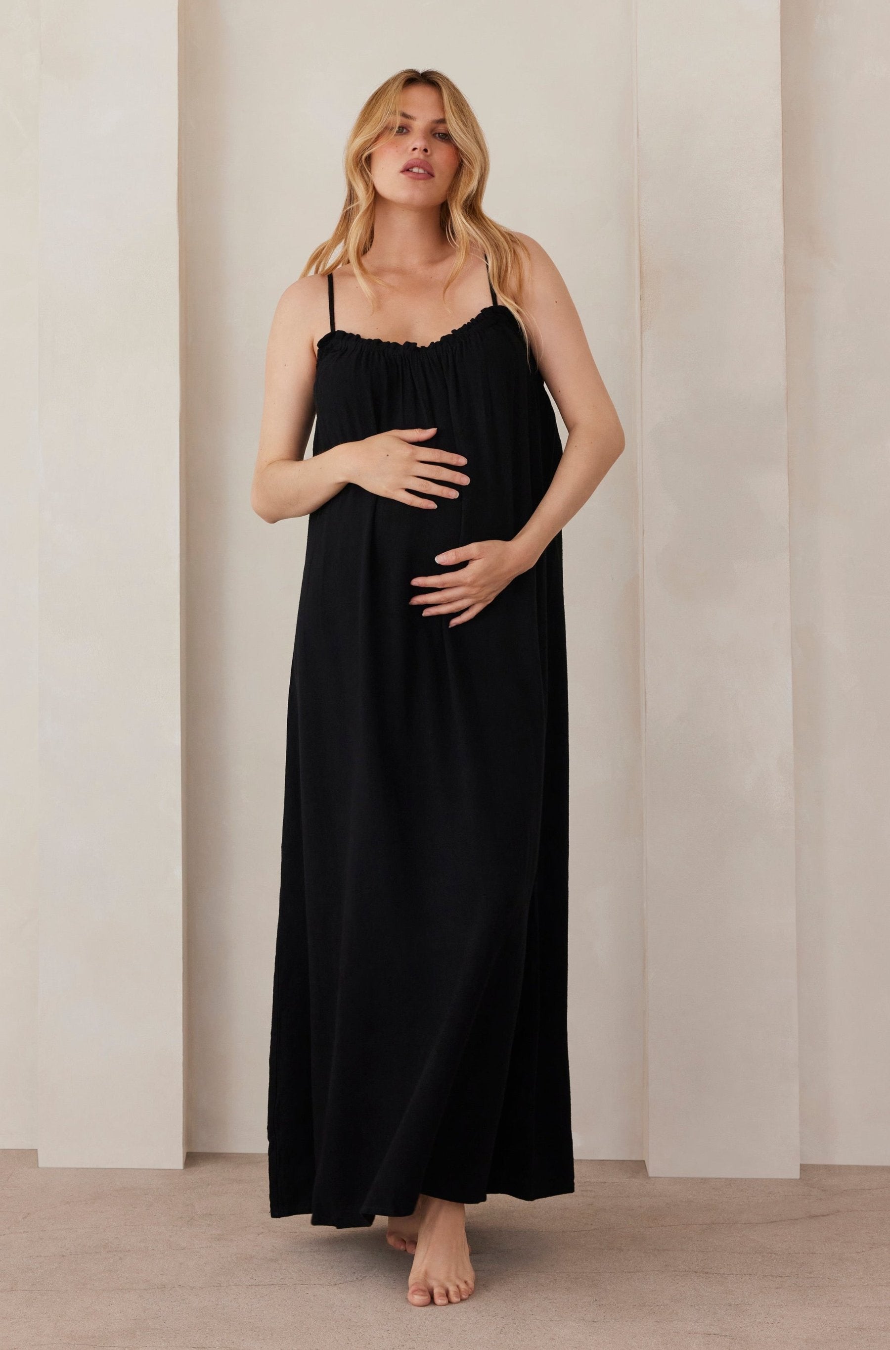 Bumpsuit Maternity Linen Maxi Dress in Black