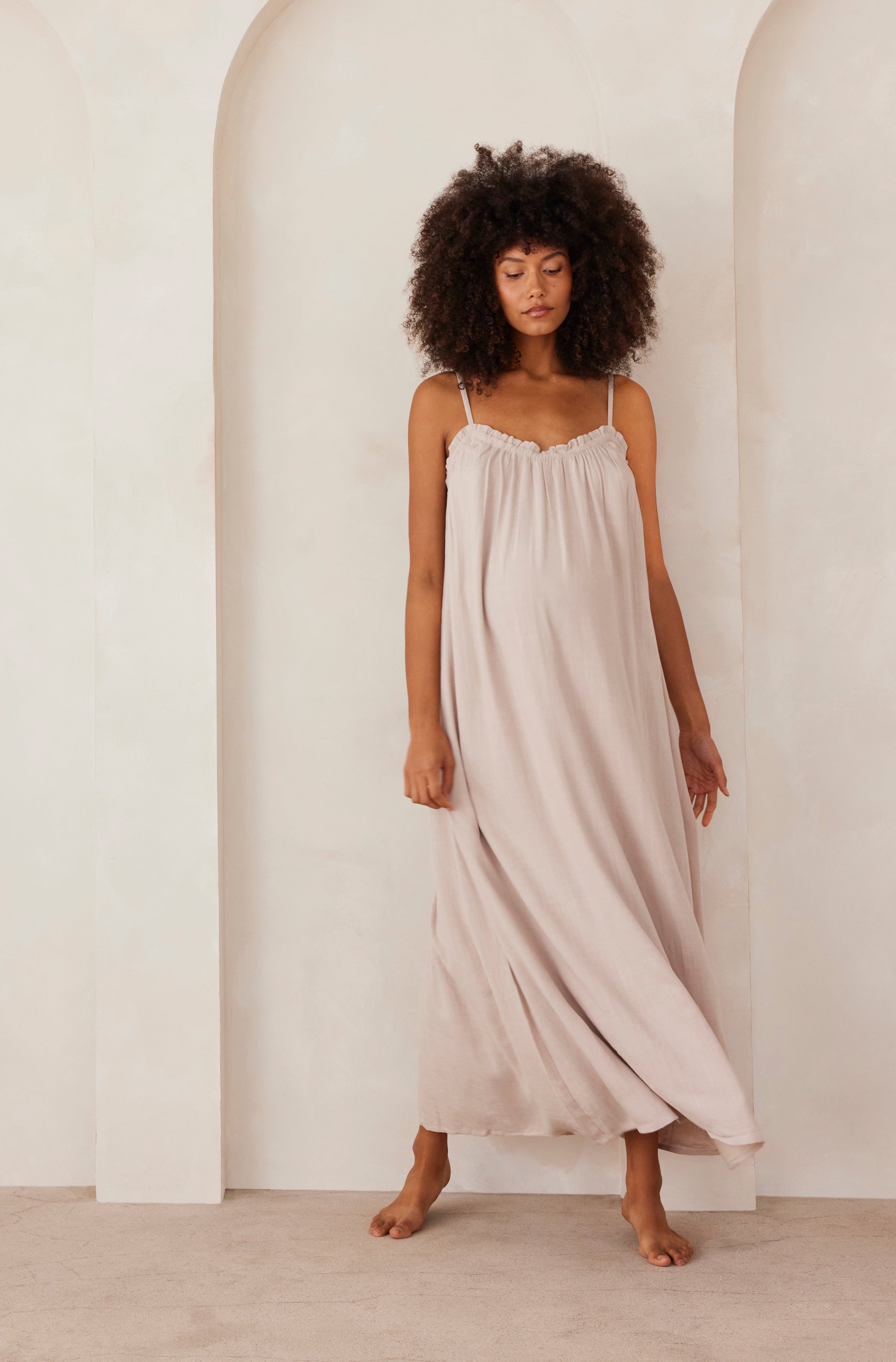 Bumpsuit Maternity Linen Maxi Dress in Taupe