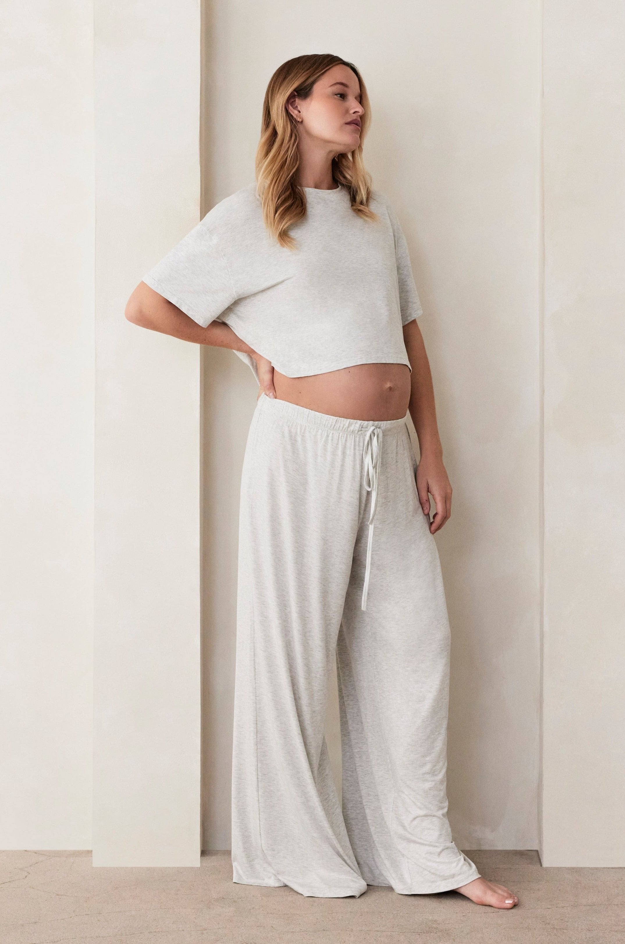 Bumpsuit Maternity Loungewear The Cloud Drawstring Pant in Heather Grey