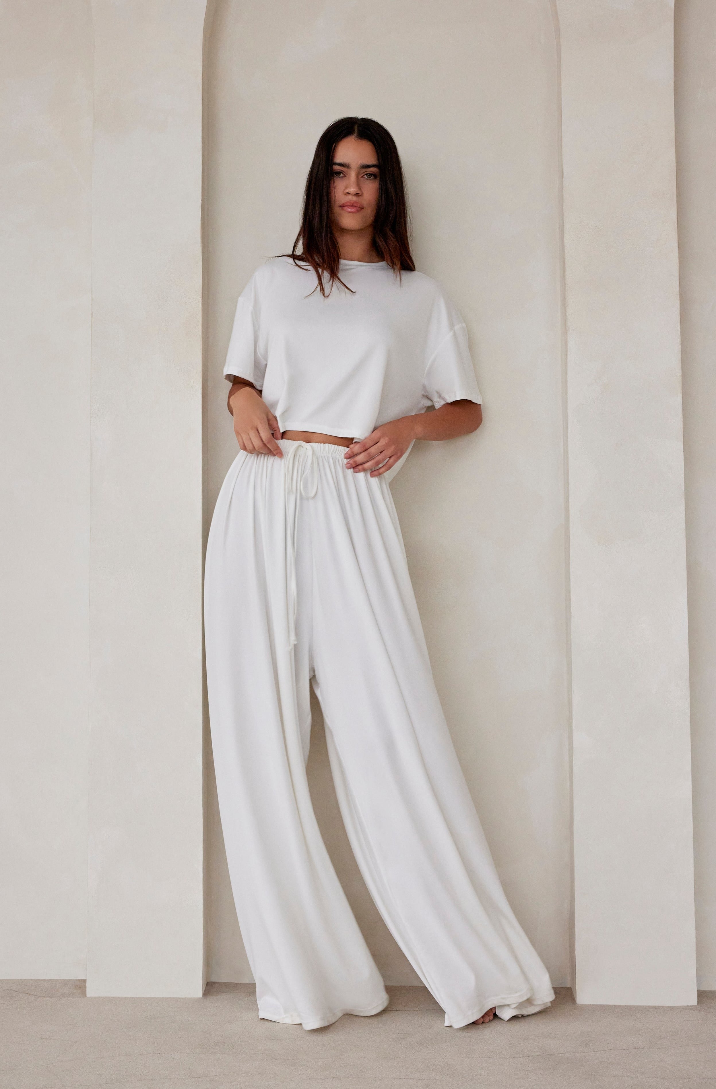 Bumpsuit Maternity Loungewear The Cloud Drawstring Wide Leg Parachute Pant in Ivory