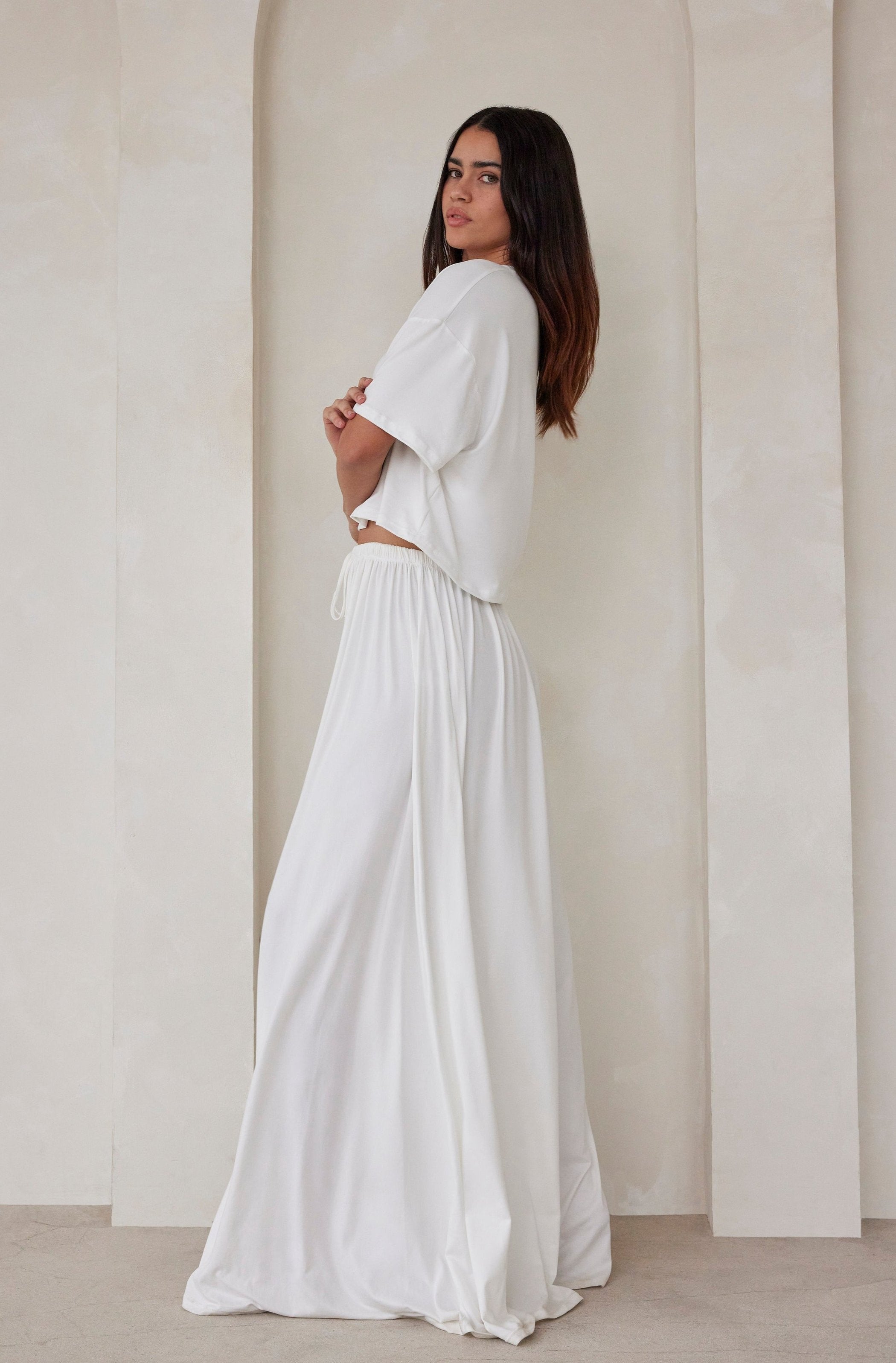 Bumpsuit Maternity Loungewear The Cloud Drawstring Wide Leg Parachute Pant in Ivory