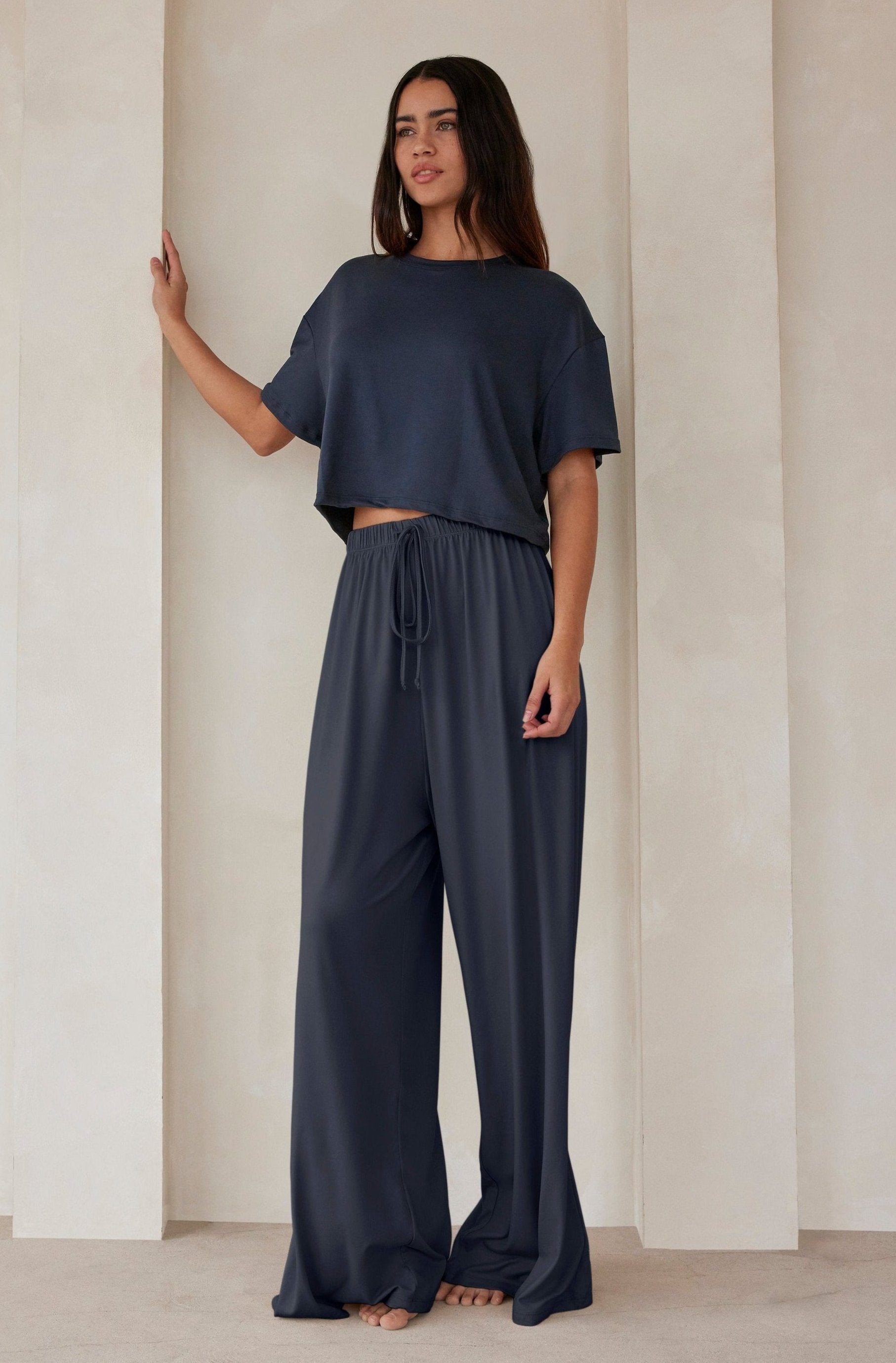 Bumpsuit Maternity Loungewear The Cloud Slim Drawstring Pant in cement