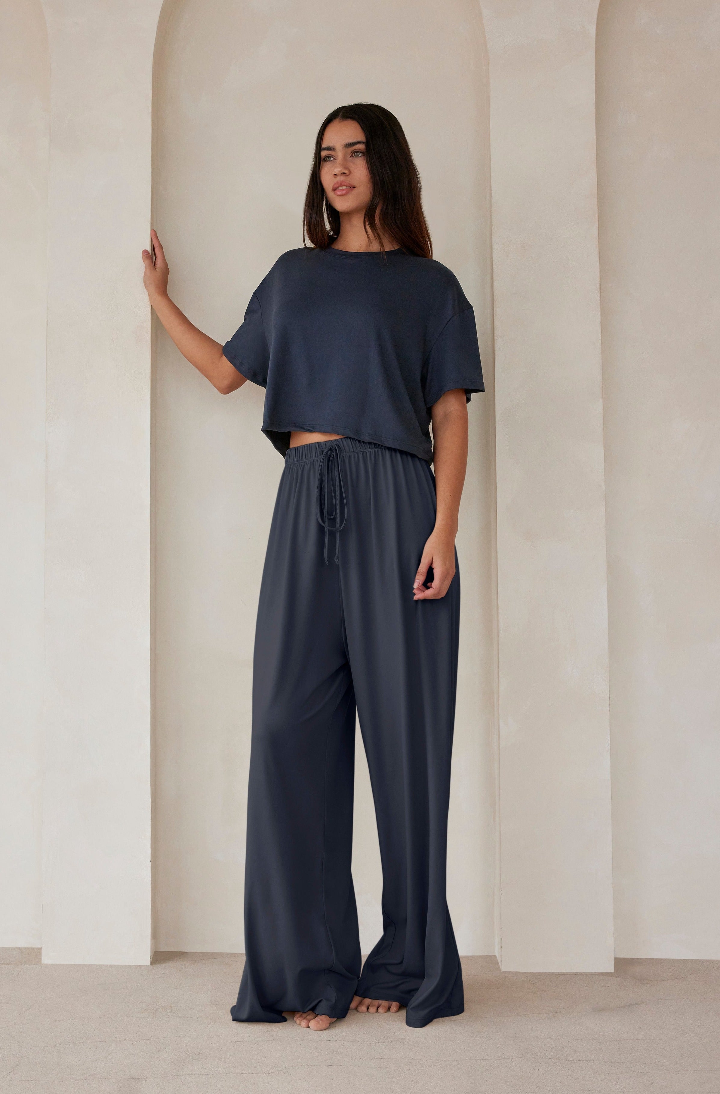 Bumpsuit Maternity Loungewear The Cloud Slim Drawstring Pant in cement