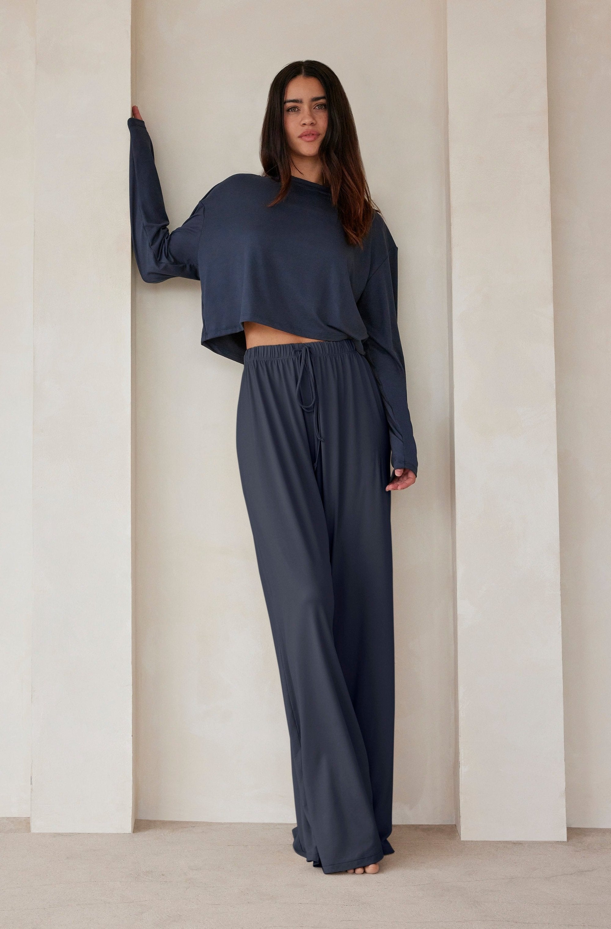 Bumpsuit Maternity Loungewear The Cloud Slim Drawstring Pant in cement