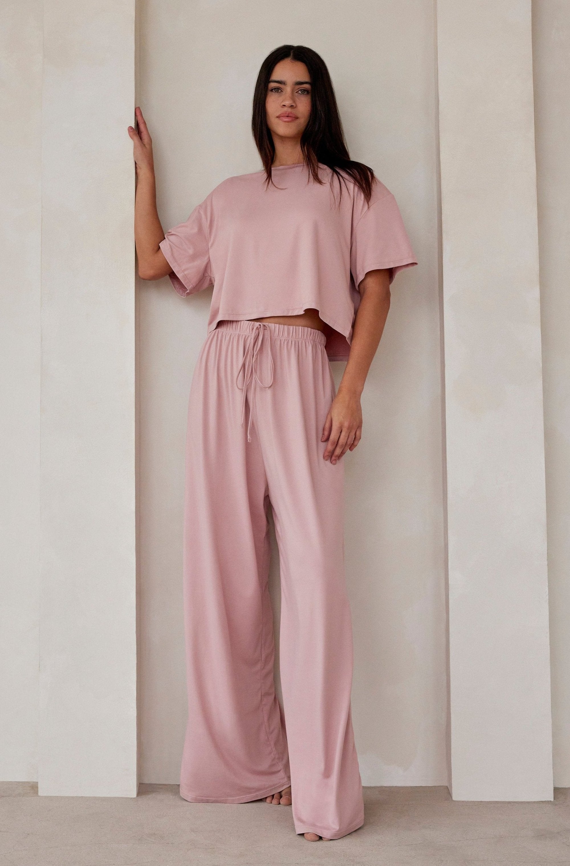   Bumpsuit Maternity Loungewear The Cloud Slim Drawstring Pant in Dusty Rose