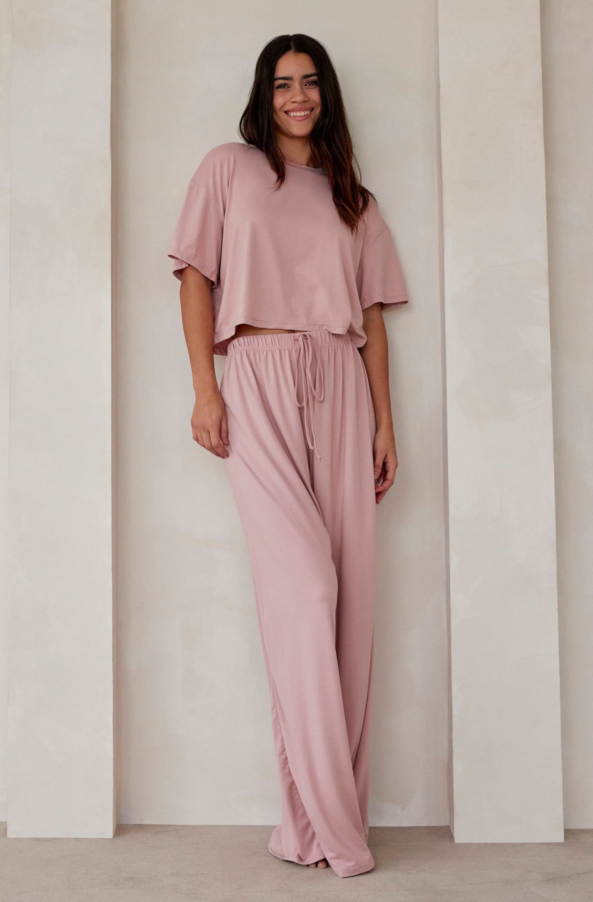   Bumpsuit Maternity Loungewear The Cloud Slim Drawstring Pant in Dusty Rose