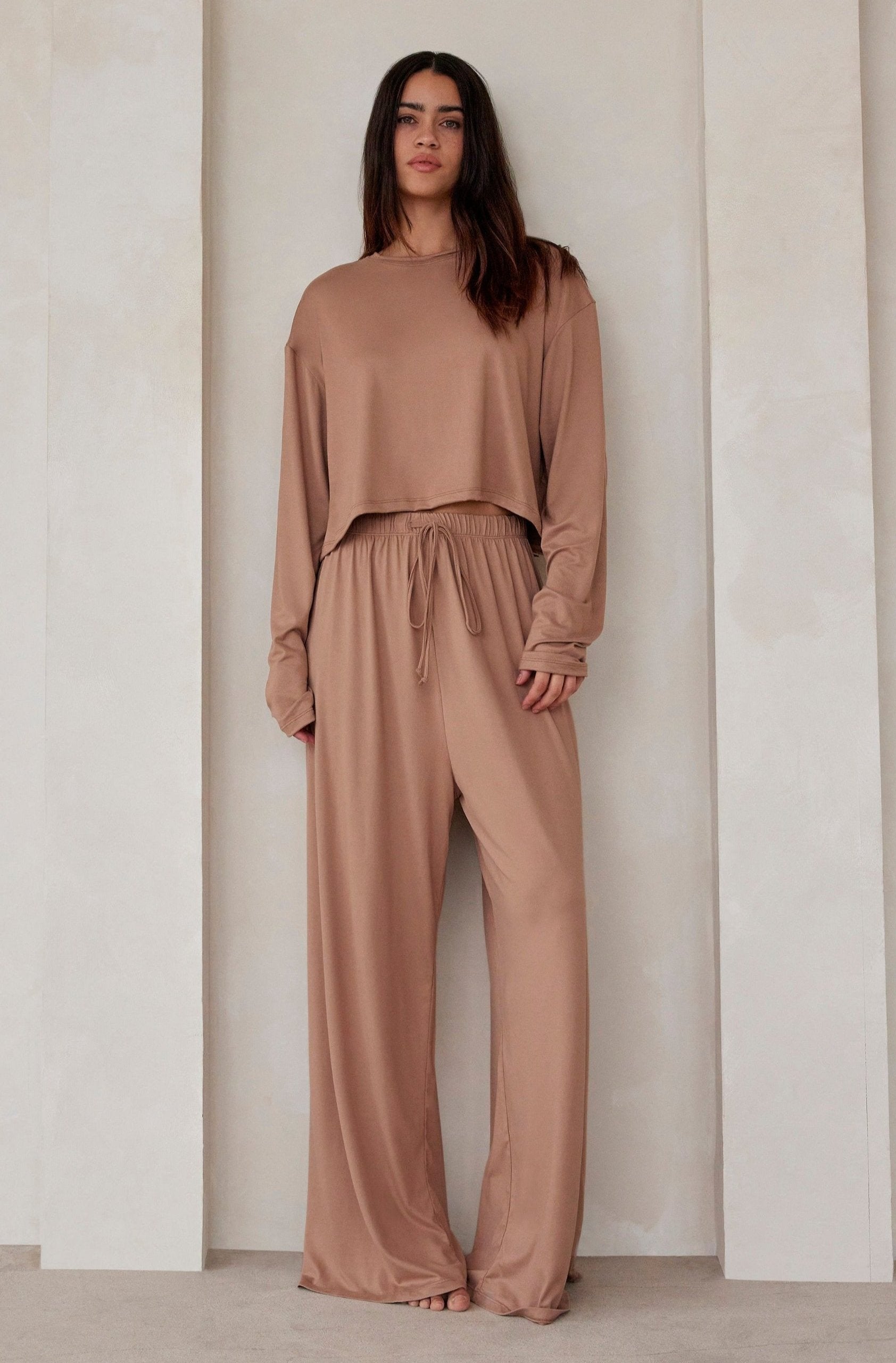   Bumpsuit Maternity Loungewear The Cloud Slim Drawstring Pant in Latte