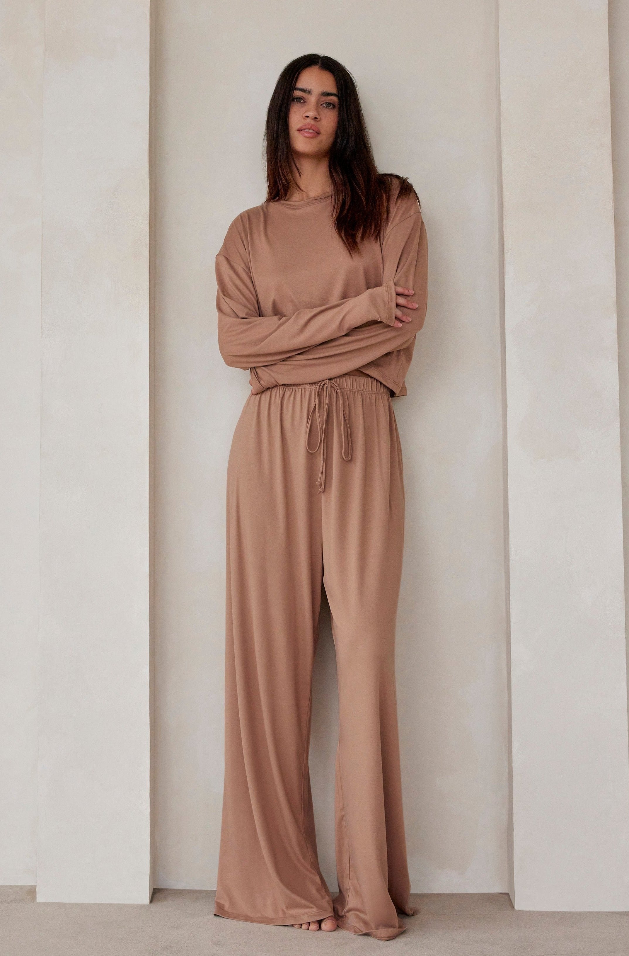 Bumpsuit Maternity Loungewear The Cloud Slim Drawstring Pant in latte