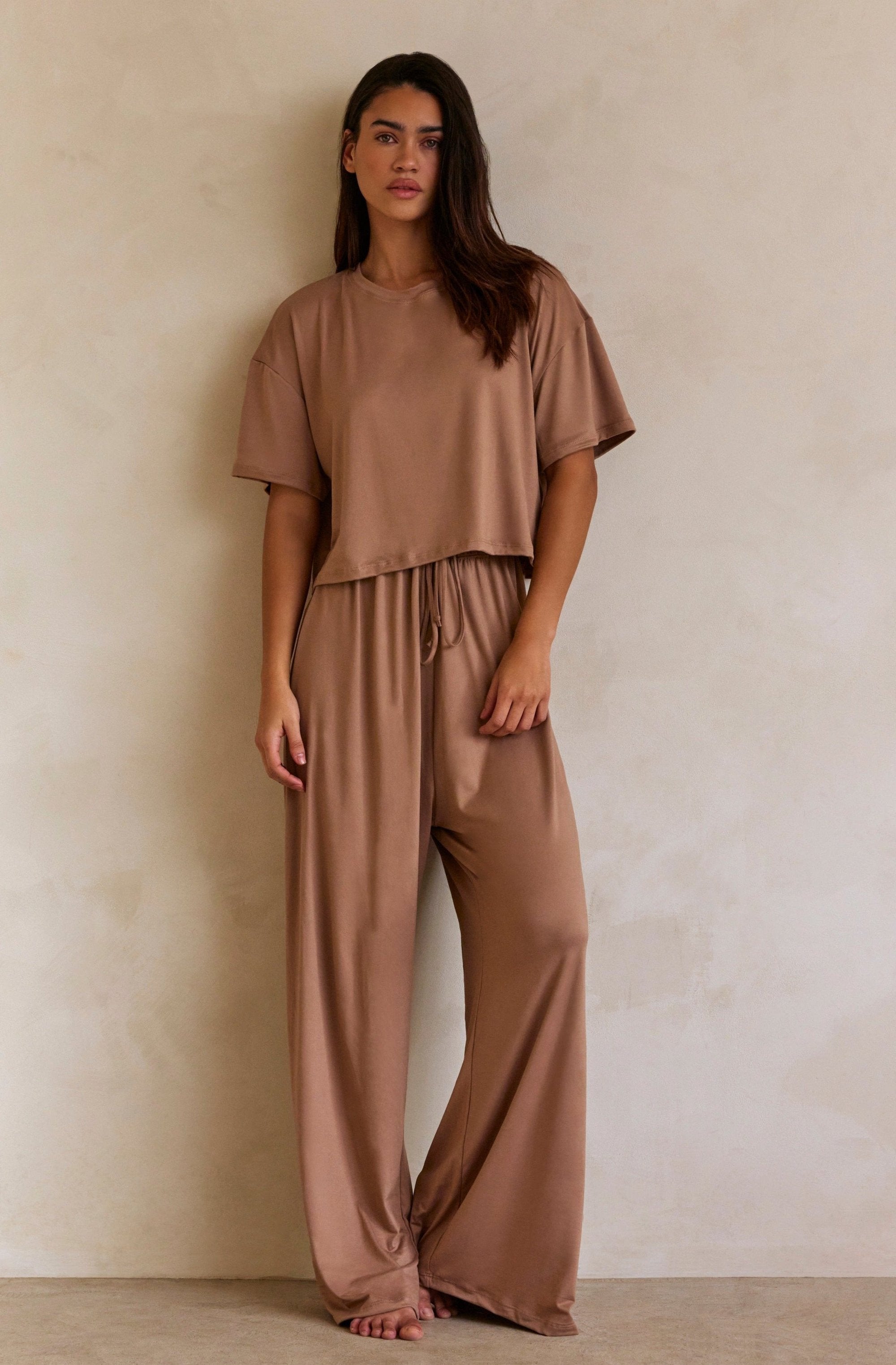   Bumpsuit Maternity Loungewear The Cloud Slim Drawstring Pant in Latte