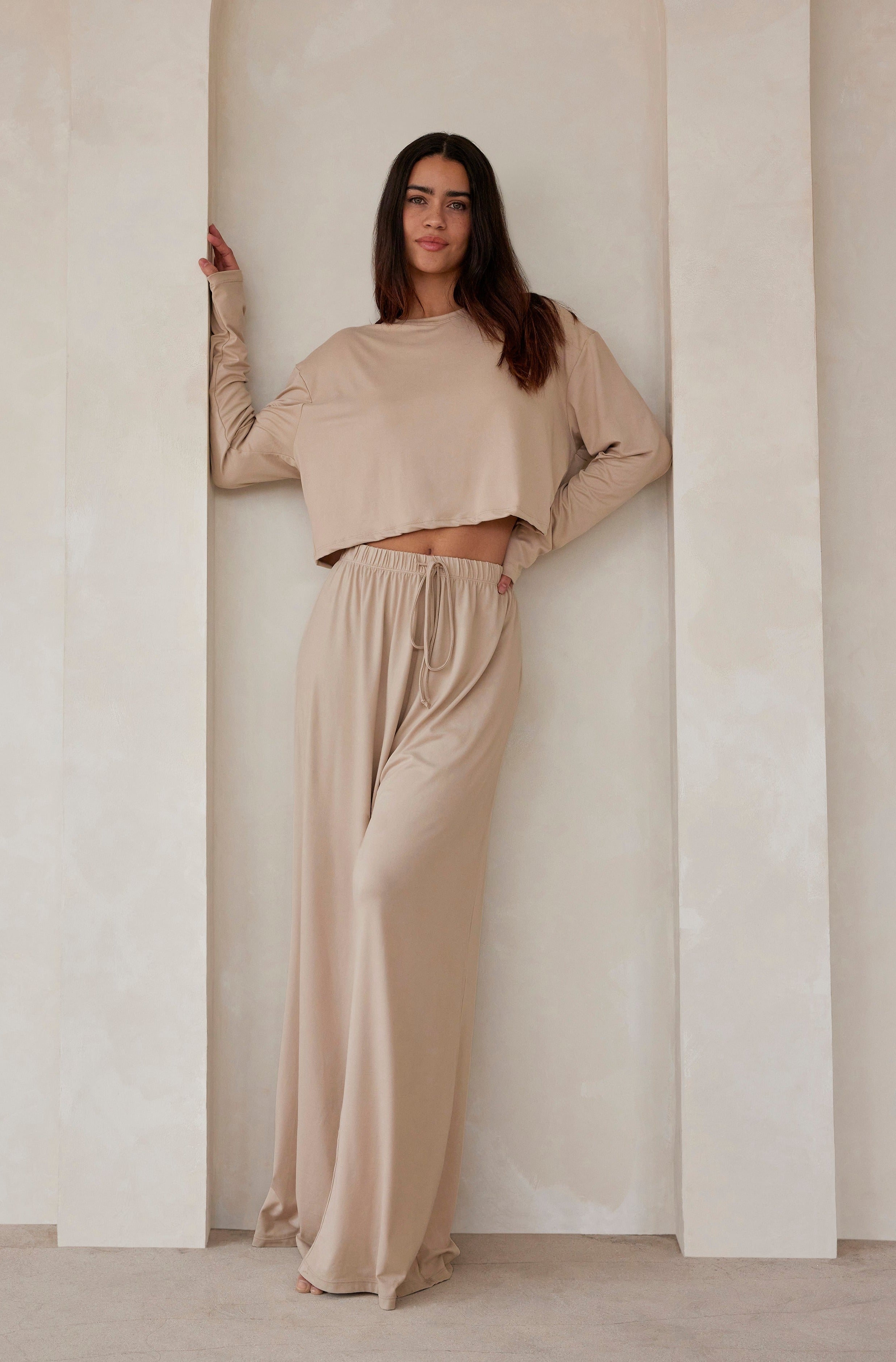 Bumpsuit Maternity Loungewear The Cloud Slim Drawstring Pant in oat