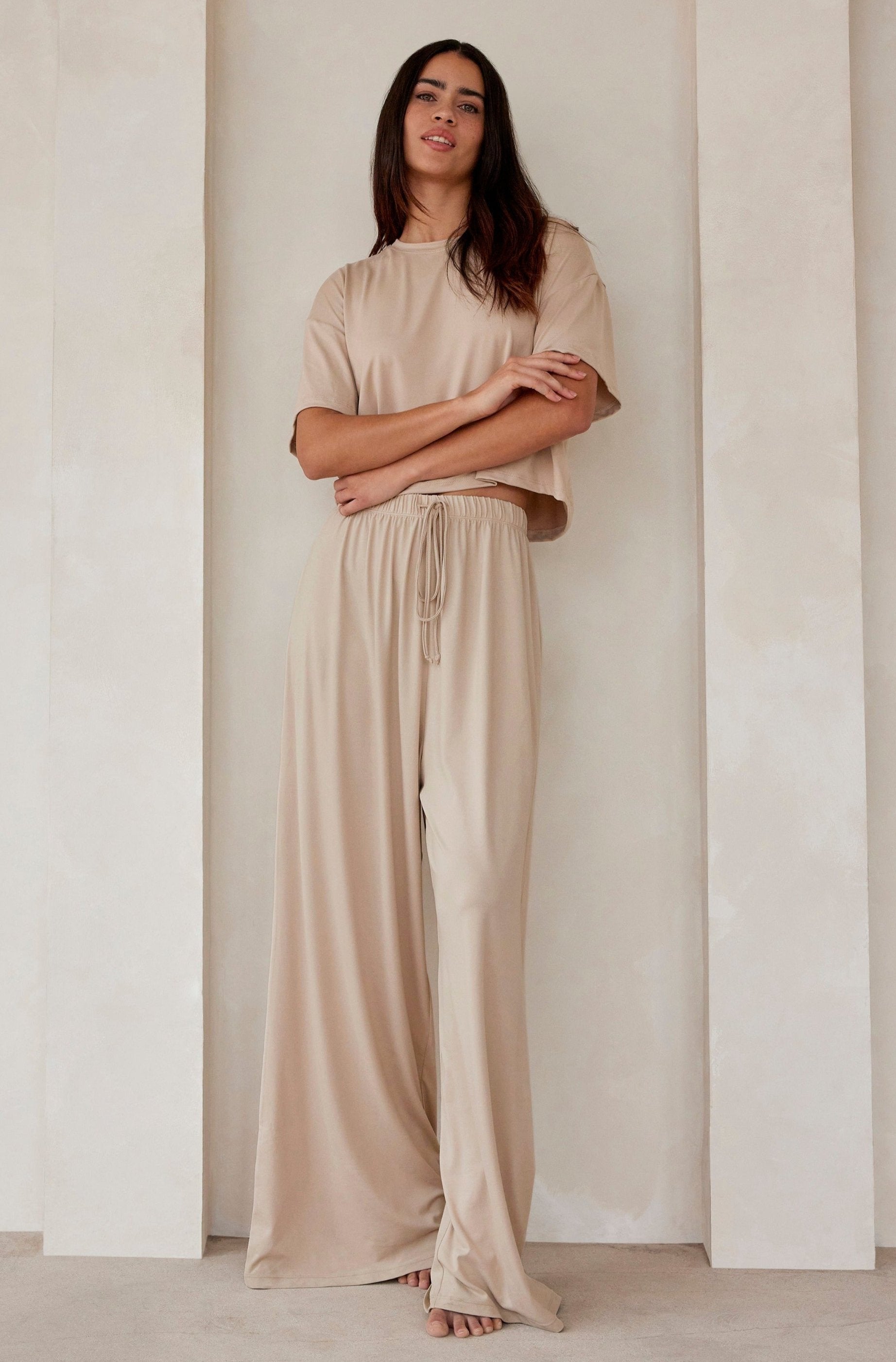 Bumpsuit Maternity Loungewear The Cloud Slim Drawstring Pant in oat