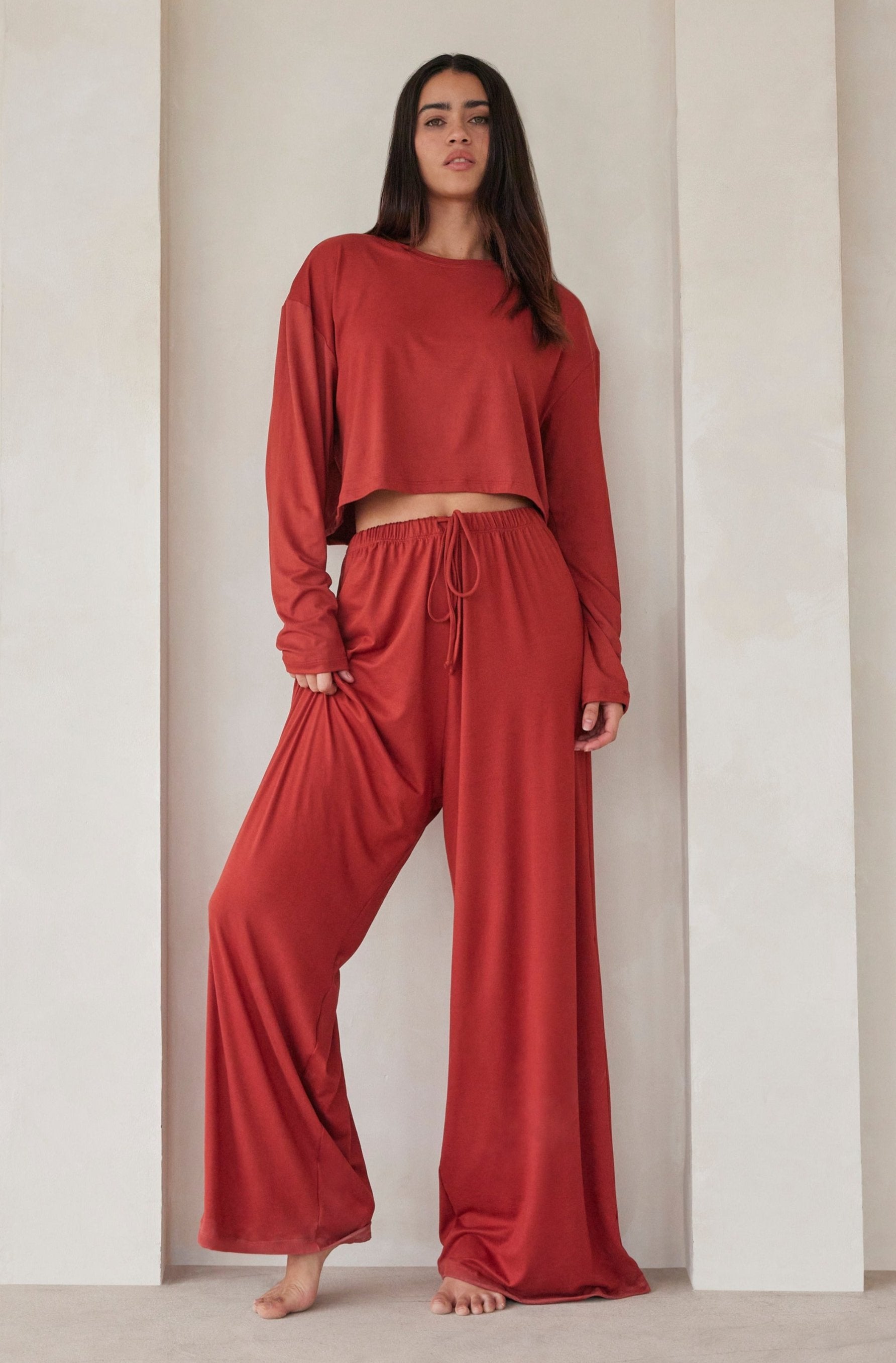   Bumpsuit Maternity Loungewear The Cloud Slim Drawstring Pant in Rust