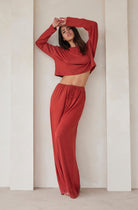 Bumpsuit Maternity Loungewear The Cloud Slim Drawstring Pant in rust