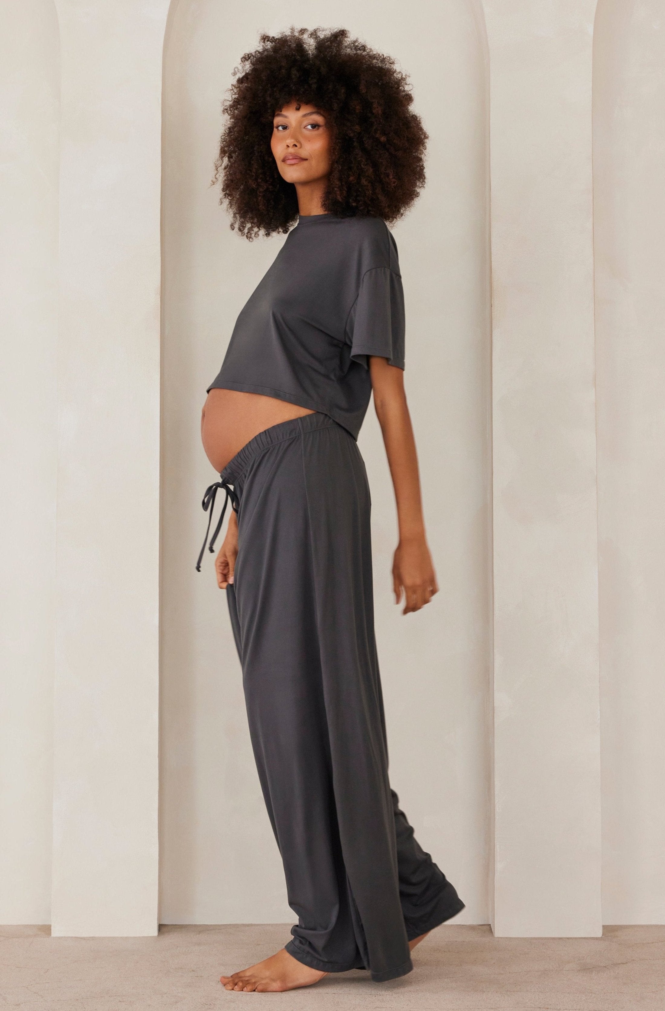 Bumpsuit Maternity Loungewear The Cloud Slim Drawstring Pant in Slate