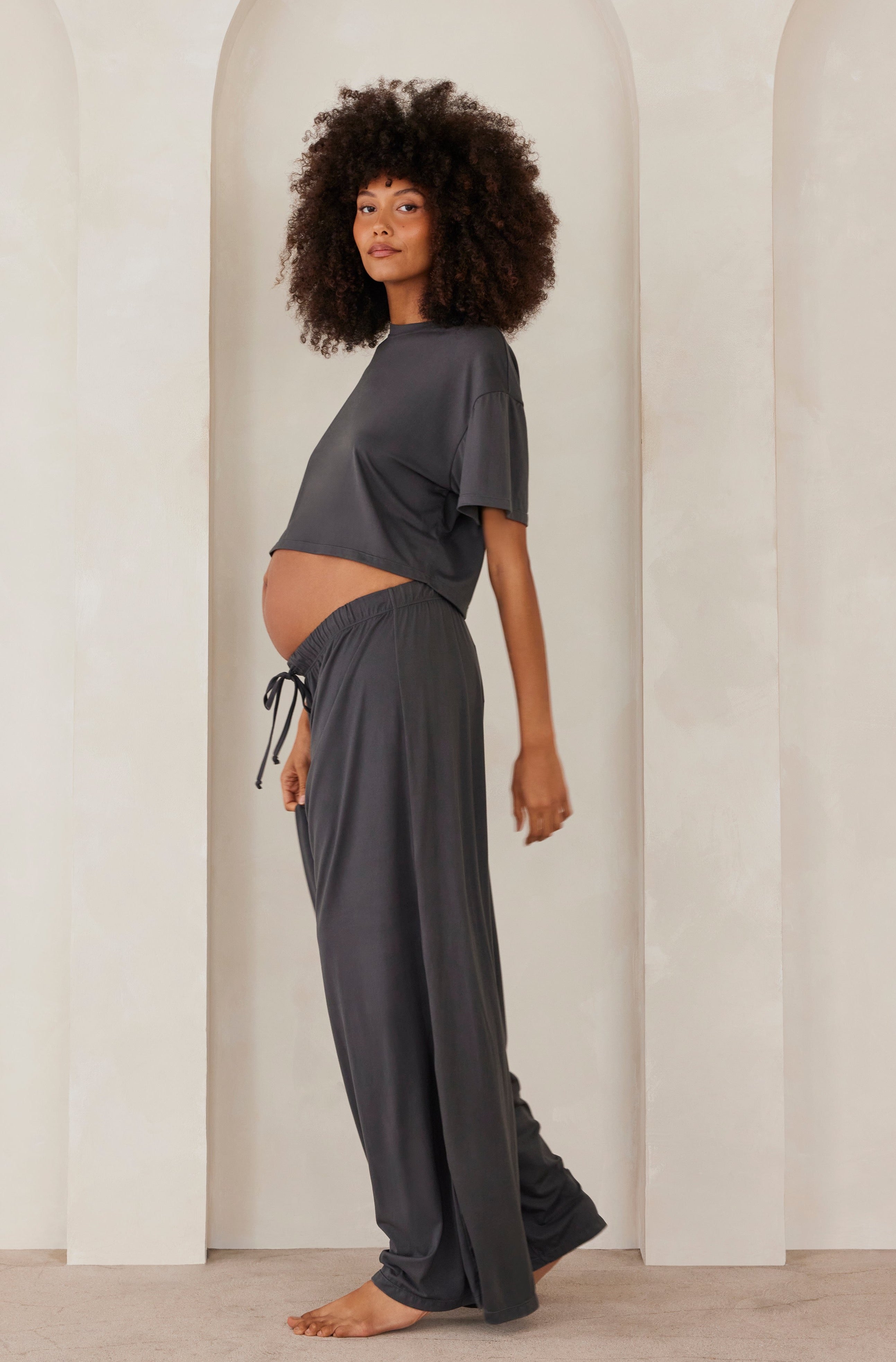 Bumpsuit Maternity Loungewear The Cloud Slim Drawstring Pant in Slate