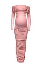 bumpsuit maternity the Off The Shoulder Maternity Soft Mesh Dress in Pink