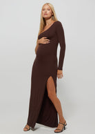 Bumpsuit Maternity The One Shoulder Evening Dress with side slit in chocolate