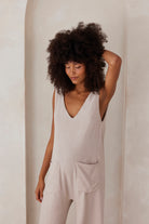 Bumpsuit maternity oversized linen jumpsuit in taupe