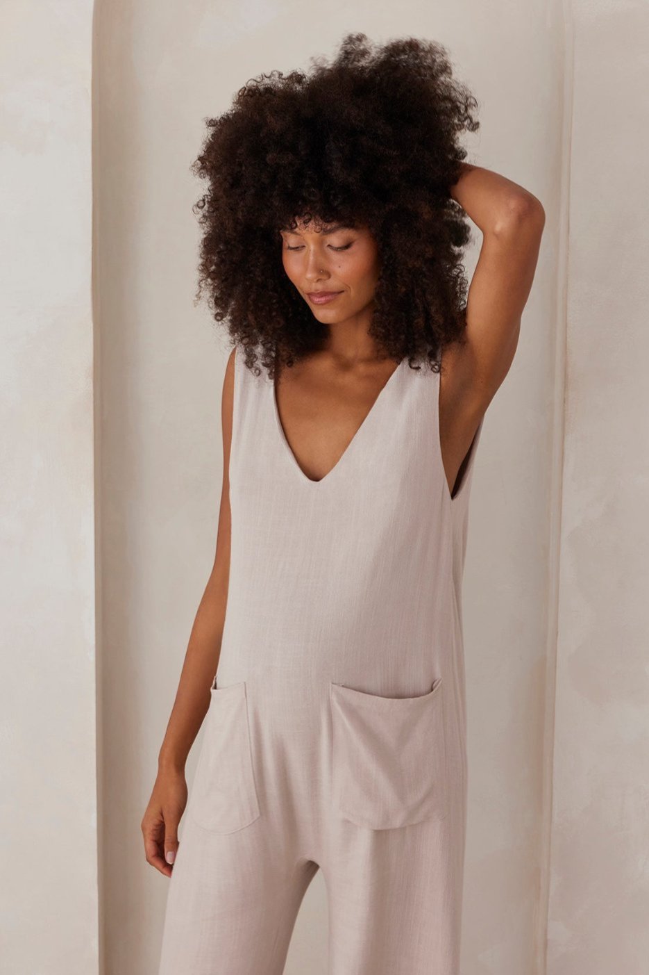 Bumpsuit maternity oversized linen jumpsuit in taupe