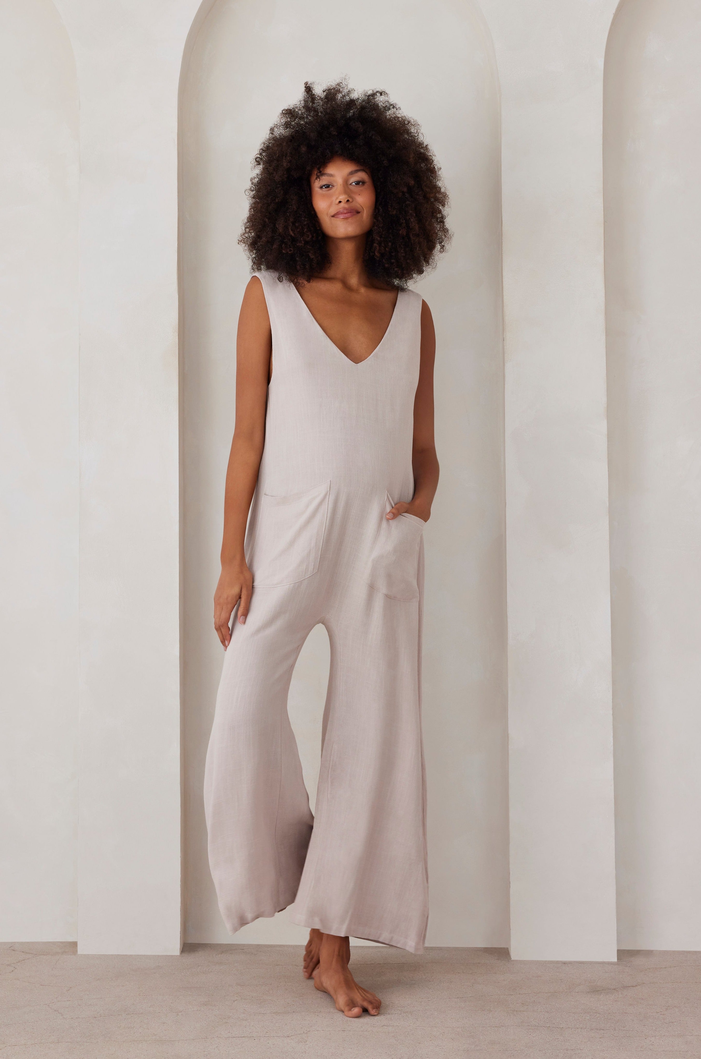 Bumpsuit maternity oversized linen jumpsuit in taupe