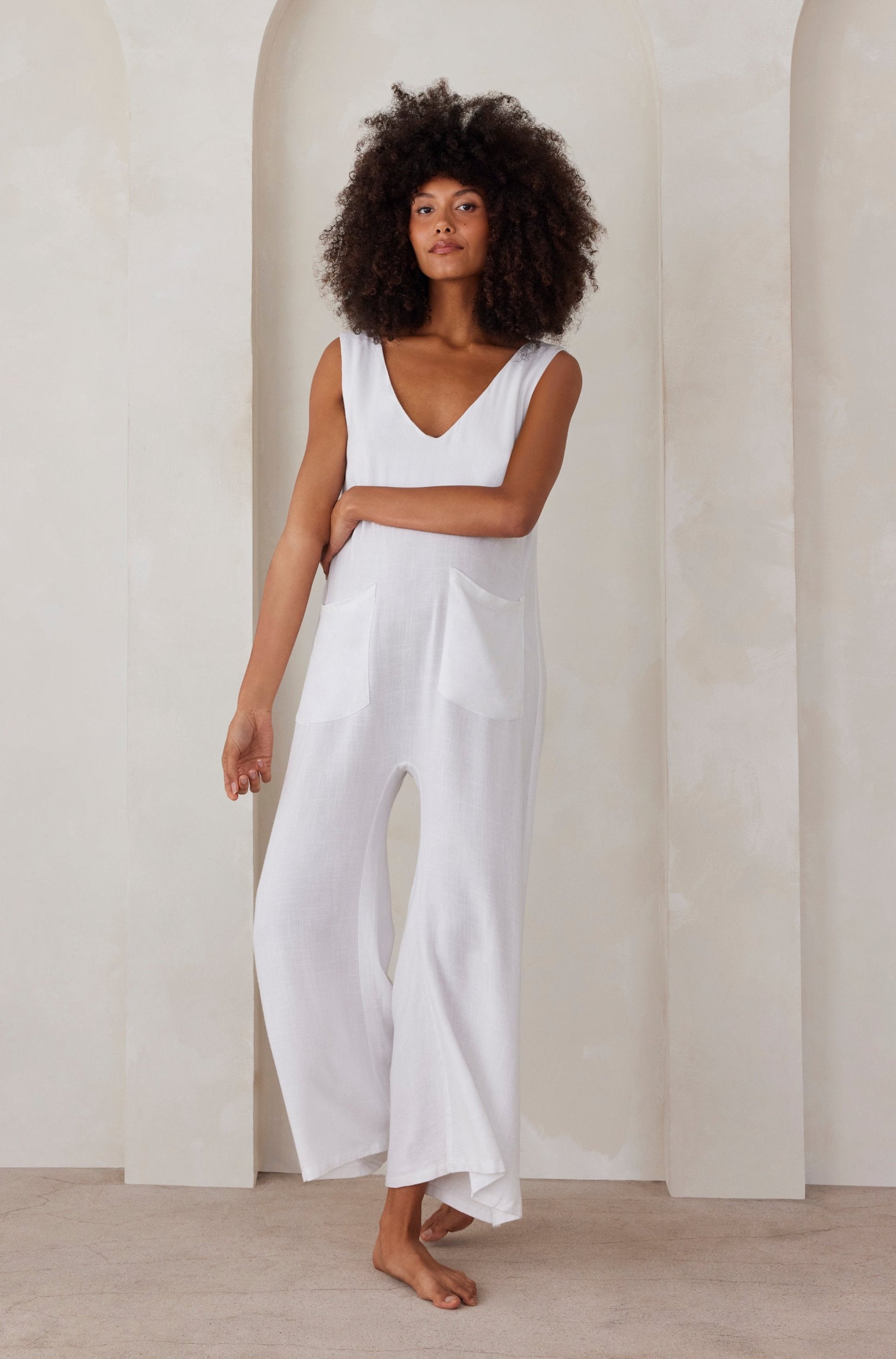 Bumpsuit maternity oversized linen jumpsuit in white